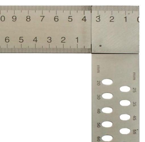 Echer dulgherie ZP 600 mm, cu perforații, scală în mm A, sudat în puncte, inox