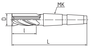 Freză cilindro-frontală, coadă conică - tip H HSS DIN 845B-desen