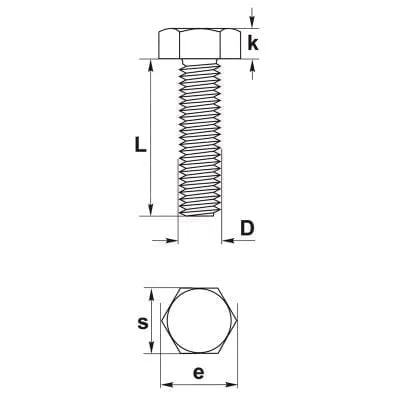 SURUB CAP HEX DIN 933 GR 8.8 ZT - TECHNICAL DRAWING