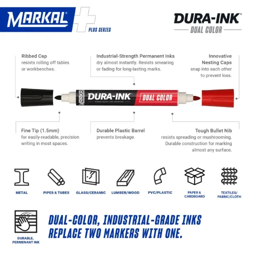 MARKER DURA INK DUAL COLOR NEGRU-ROSU