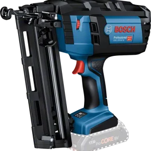 GNH 18V-64 M Professional cu moduri de declanşare simplă şi la contact este soluţia mobilă pentru fixarea rapidă şi precisă a diferitelor materiale. Pistolul cu cuie cu acumulator este acţionat fără compresor, furtun de aer sau cartuş de gaz expansiv - doar introdu bateria şi eşti gata de lucru. Când magazia de cuie este goală, piesa de prelucrat este protejată împotriva deteriorării datorită funcţiei de blocare a declanşării cu magazia goală. GNH 18V-64 M este prevăzut cu o interfaţă de utilizare intuitivă (HMI) pentru activarea uşoară a modurilor de declanşare. Echipament și aplicații Este alegerea ideală pentru lucrări de finisare a plăcilor de bază, tocurilor de ferestre şi uşi, şinelor de scaun, scărilor şi a mulurilor din lemn de esenţă moale (adică pin), din lemn de esenţă tare (adică stejar, arţar, mesteacăn) şi din materiale compozite pentru finisare. Este compatibil cu toţi acumulatorii şi toate încărcătoarele Bosch Professional de 18 V (Sistem profesional de 18 V).